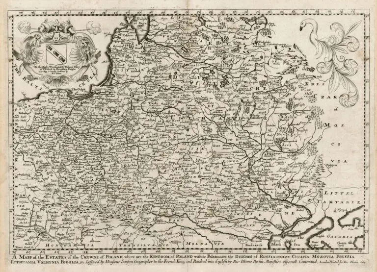 A Mapp of the Estates of the Crowne of Poland, where are the Kingdom of Poland with its Palatinates the Dutches of Russia Noire Cujavia Mozovia Prussia Lithuania Volhynia Podolia &c...1669,