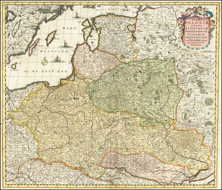 REGNI POLONIÆ et Dvcatus LITHVANIÆ, Voliniae, Podoliae Vcraniae Prvssiæ et Cvrlandiæ Novissima et Correctissima Descriptio..,