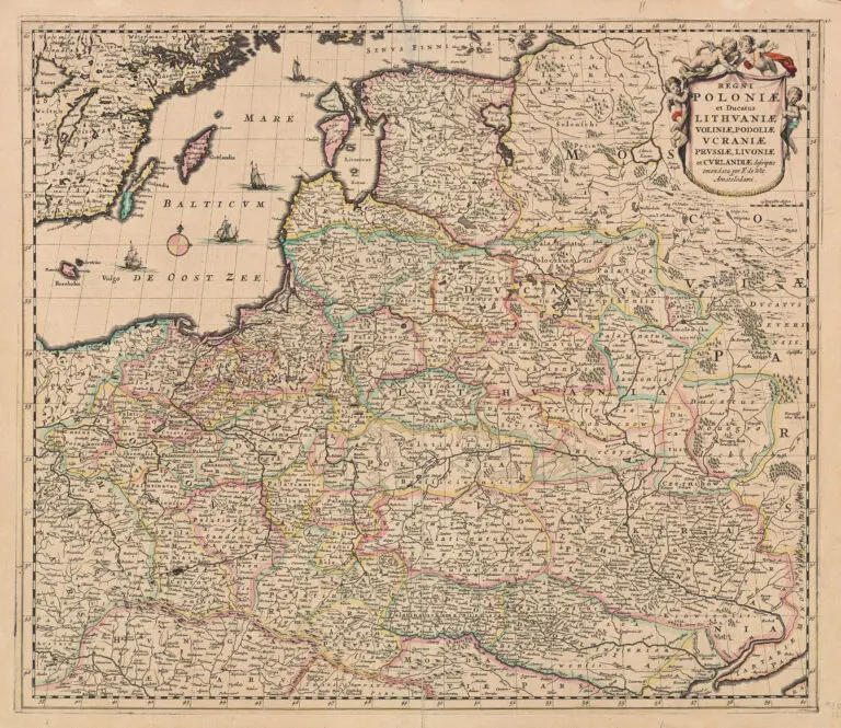 REGNI POLONIÆ et Dvcatus LITHVANIÆ, Voliniae, Podoliae Vcraniae Prvssiæ et Cvrlandiæ Novissima et Correctissima Descriptio..,