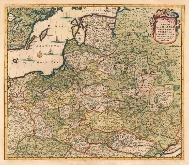 REGNI POLONIÆ et Dvcatus LITHVANIÆ, Voliniae, Podoliae Vcraniae Prvssiæ et Cvrlandiæ Novissima et Correctissima Descriptio..,