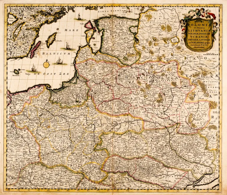 REGNI POLONIÆ et Dvcatus LITHVANIÆ, Voliniae, Podoliae Vcraniae Prvssiæ et Cvrlandiæ Novissima et Correctissima Descriptio..,