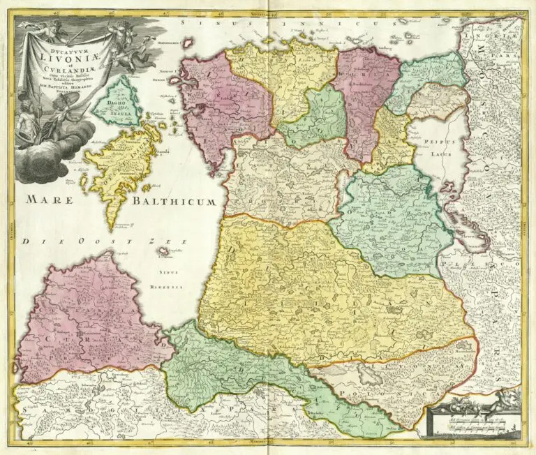 Dvcatvvm LIVONIÆ et Cvrlandiӕ, cum vicinis Insulis Nova Exhibitio Geographica. Editore IOH Homanno, Norimburgӕ,