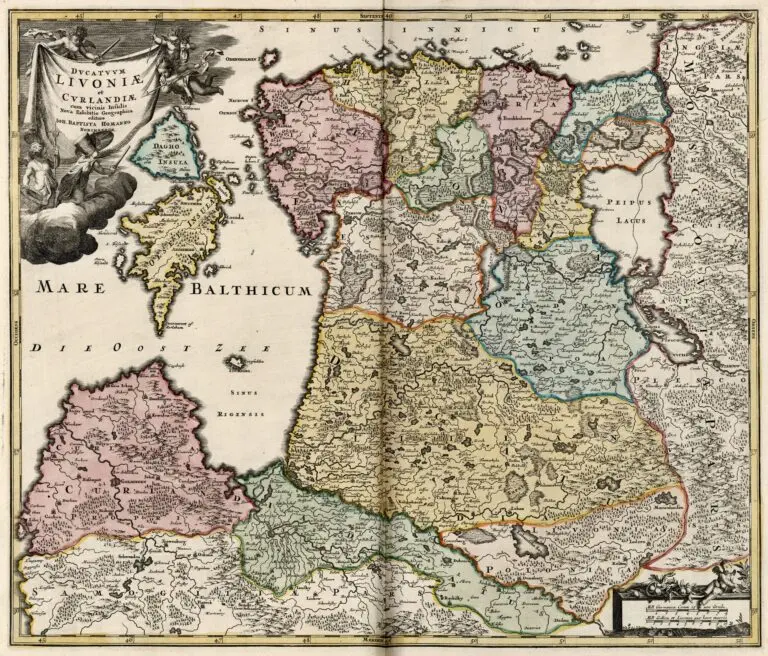 Dvcatvvm LIVONIÆ et Cvrlandiӕ, cum vicinis Insulis Nova Exhibitio Geographica. Editore IOH Homanno, Norimburgӕ,