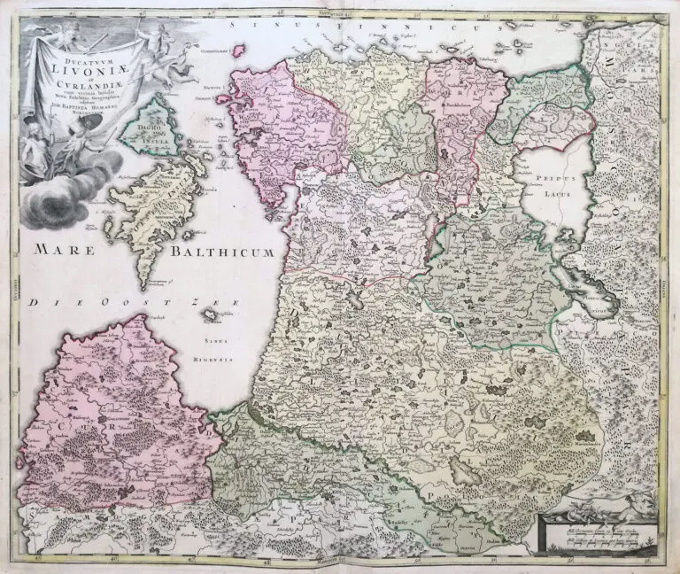 Dvcatvvm LIVONIÆ et Cvrlandiӕ, cum vicinis Insulis Nova Exhibitio Geographica. Editore IOH Homanno, Norimburgӕ,