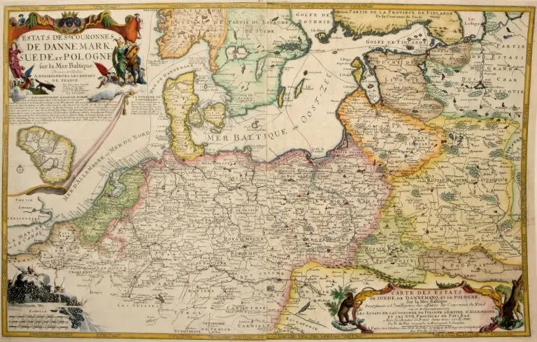 Carte Des Estats De Suede, De Dannemarq, Et De Pologne sur la Mer Baltique [right cartouche]; Estats des Couronnes de Dannemark, Suede, et Pologne fur la Mer Baltique
