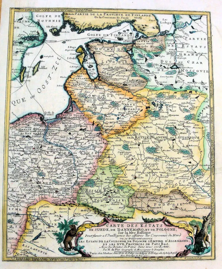 Carte Des Estats De Suede, De Dannemarq, Et De Pologne sur la Mer Baltique [right cartouche]; Estats des Couronnes de Dannemark, Suede, et Pologne fur la Mer Baltique