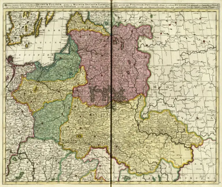 Regnum Poloniӕ divisum in Magnum Ducatum Lithuaniæ, Magnum parvam que Poloniam, Prussiam, albam et rubram Russiam, Volhyniam, Podoliam, Ukraniam...per Gerard et Leonard Valk. Amst. cum Privilegio,