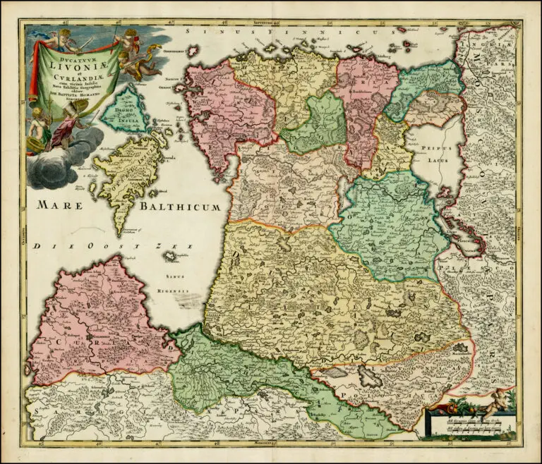 Dvcatvvm LIVONIÆ et Cvrlandiӕ, cum vicinis Insulis Nova Exhibitio Geographica. Editore IOH Homanno, Norimburgӕ,