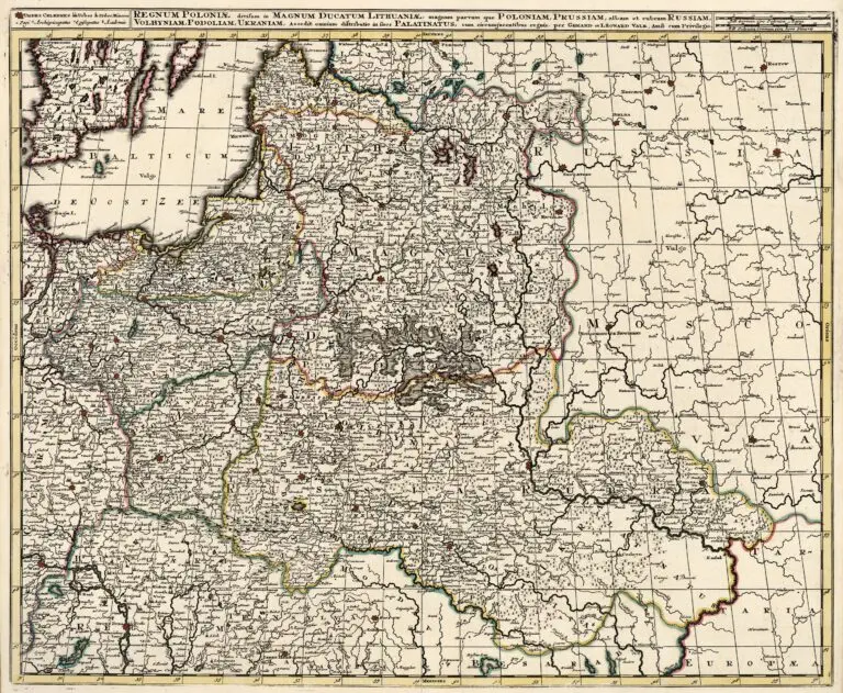Regnum Poloniӕ divisum in Magnum Ducatum Lithuaniæ, Magnum parvam que Poloniam, Prussiam, albam et rubram Russiam, Volhyniam, Podoliam, Ukraniam...per Gerard et Leonard Valk. Amst. cum Privilegio,