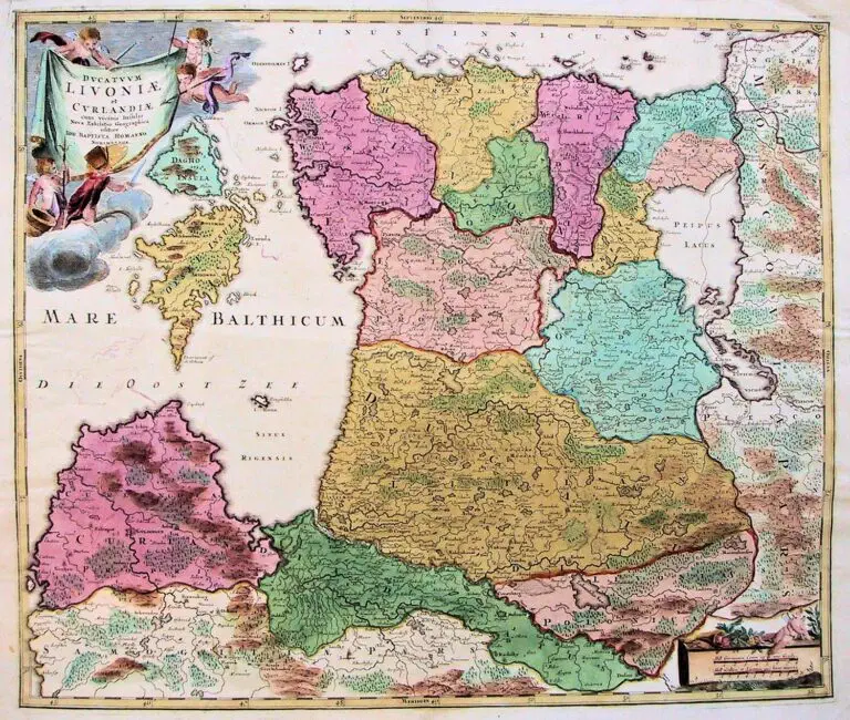 Dvcatvvm LIVONIÆ et Cvrlandiӕ, cum vicinis Insulis Nova Exhibitio Geographica. Editore IOH Homanno, Norimburgӕ,
