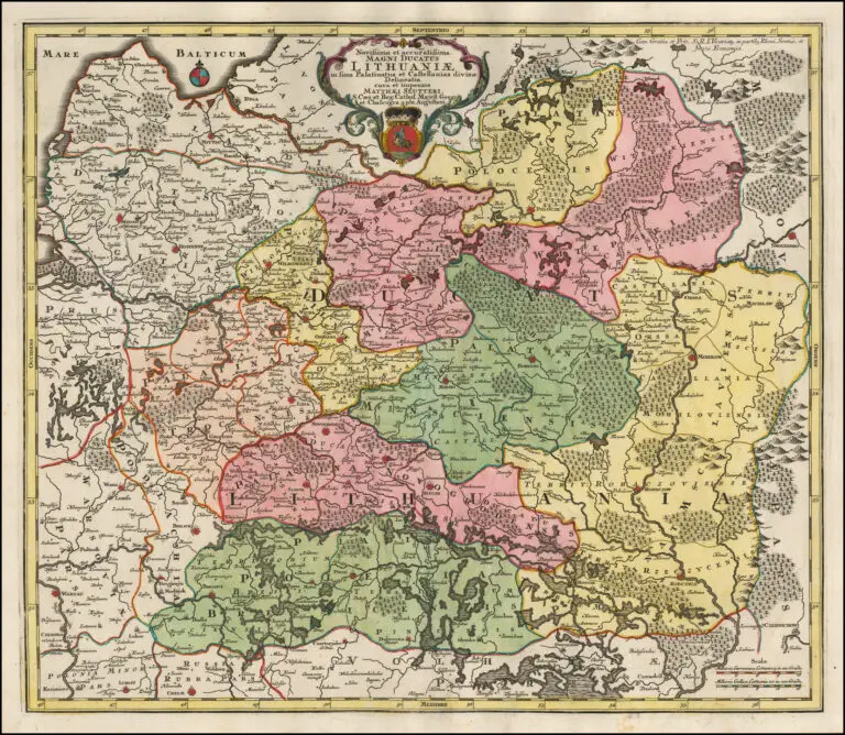 Novißima et accuratißima Magni Ducatus  Magni Ducatus Lithuaniæ in suos Palatinaus et Castellanias divisae Delineatio, cura et impressis Matthaei Seutteri, S. Caes. et reg. Cathol. Majest. Geogr. et Chalcographi Augustani,