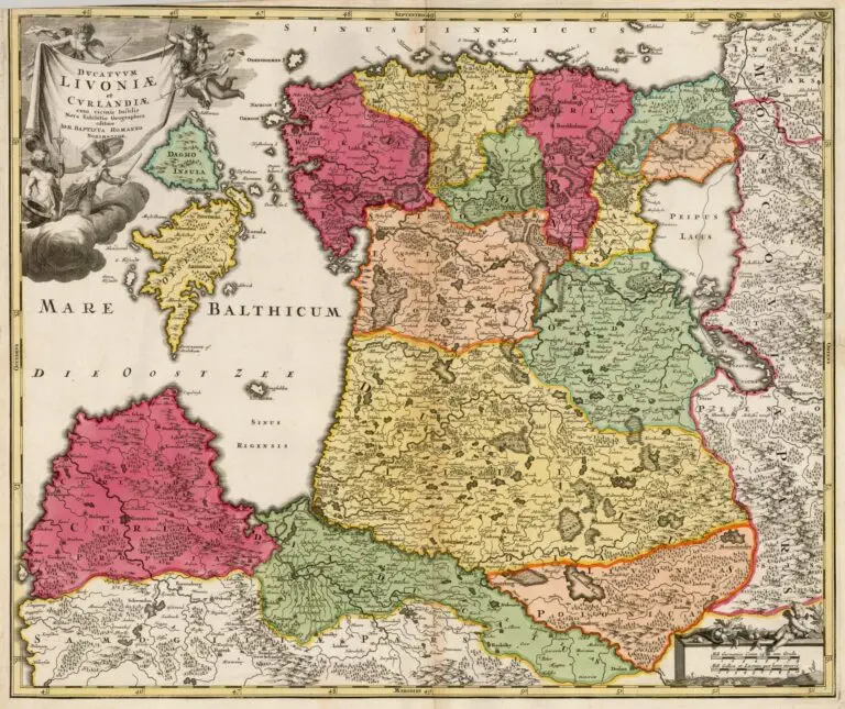 Dvcatvvm LIVONIÆ et Cvrlandiӕ, cum vicinis Insulis Nova Exhibitio Geographica. Editore IOH Homanno, Norimburgӕ,