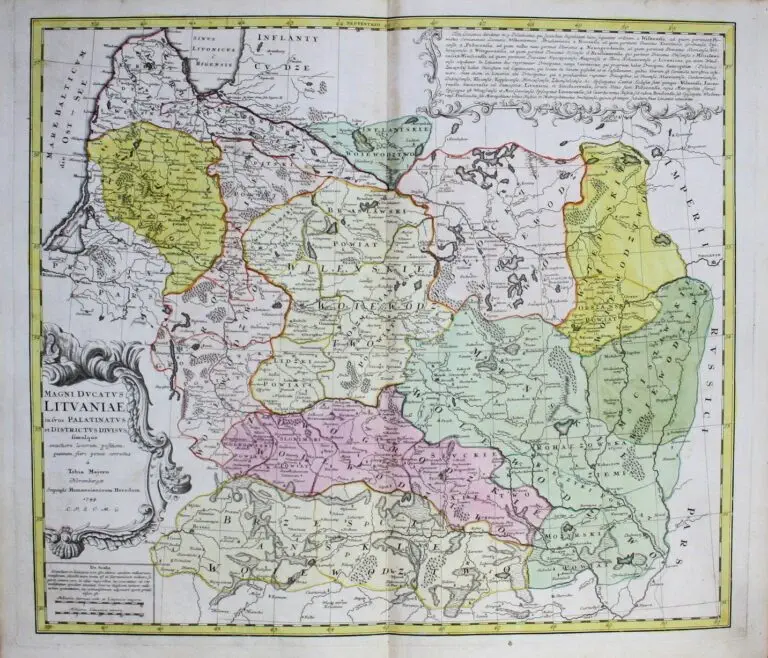 MAGN. DVCATVS LITVANIÆ in svos palatinatvs et districtvs divisvs / delineatus a... Ioanne Nieprecki...Simulque exactiore locorum positione quantum fieri potuit correctus a Tobia Majero. - Norimbergae : impensis Homannianorum Heredum, 1749. C.P.S.C.M.G. [Cum Privilegio Sacræ Cæsaræ Majestatis Gratia]
