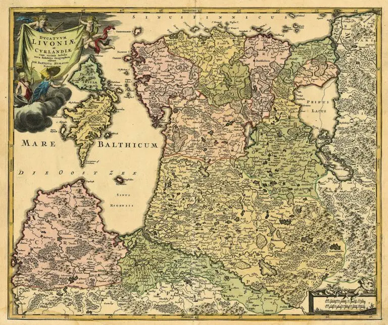 Dvcatvvm LIVONIÆ et Cvrlandiӕ, cum vicinis Insulis Nova Exhibitio Geographica. Editore IOH Homanno, Norimburgӕ,