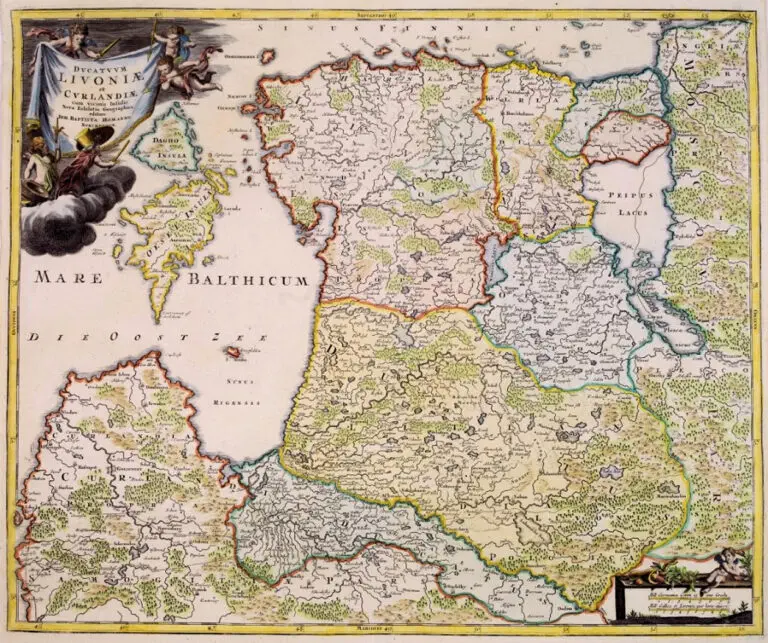 Dvcatvvm LIVONIÆ et Cvrlandiӕ, cum vicinis Insulis Nova Exhibitio Geographica. Editore IOH Homanno, Norimburgӕ,