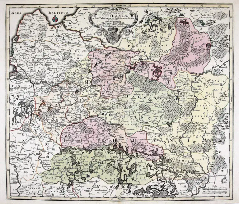 Novißima et accuratißima Magni Ducatus  Magni Ducatus Lithuaniæ in suos Palatinaus et Castellanias divisae Delineatio, cura et impressis Matthaei Seutteri, S. Caes. et reg. Cathol. Majest. Geogr. et Chalcographi Augustani,