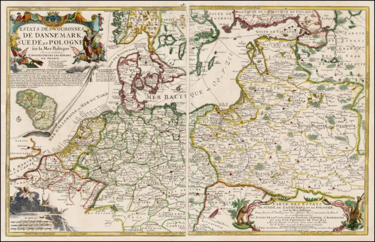 Carte Des Estats De Suede, De Dannemarq, Et De Pologne sur la Mer Baltique [right cartouche]; Estats des Couronnes de Dannemark, Suede, et Pologne fur la Mer Baltique