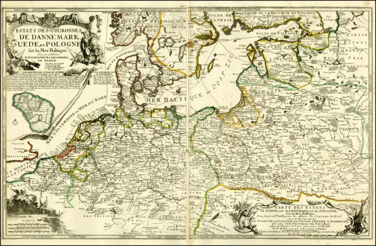 Carte Des Estats De Suede, De Dannemarq, Et De Pologne sur la Mer Baltique [right cartouche]; Estats des Couronnes de Dannemark, Suede, et Pologne fur la Mer Baltique