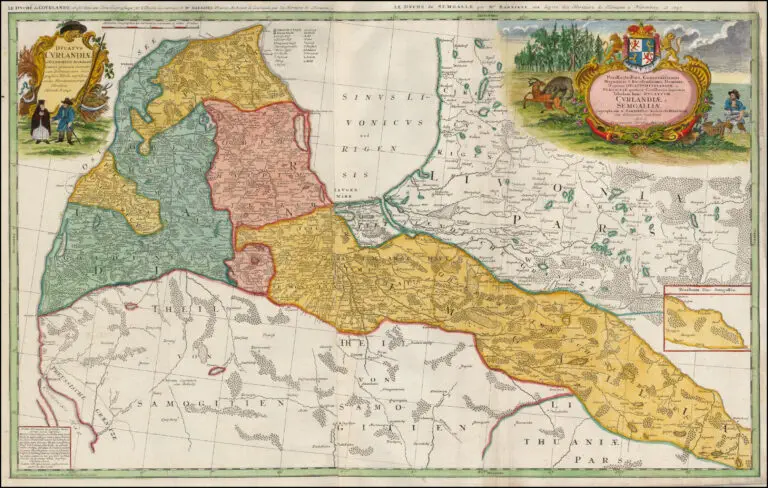 DVCATVS CVRLANDIÆ /  juxta. Barnikelii Architecti Curici primarii Geometricam Delineationem Geographica Tabula expressus studio Homannianorum Heredum,