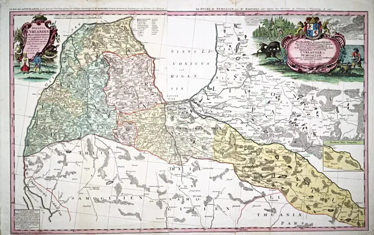 DVCATVS CVRLANDIÆ /  juxta. Barnikelii Architecti Curici primarii Geometricam Delineationem Geographica Tabula expressus studio Homannianorum Heredum,