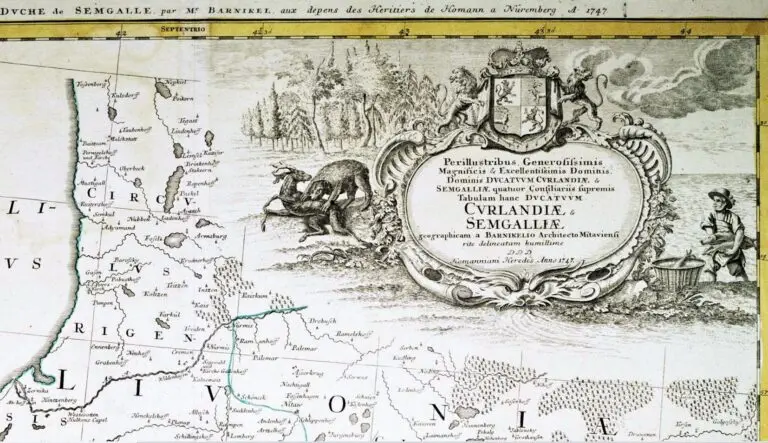 DVCATVS CVRLANDIÆ /  juxta. Barnikelii Architecti Curici primarii Geometricam Delineationem Geographica Tabula expressus studio Homannianorum Heredum,