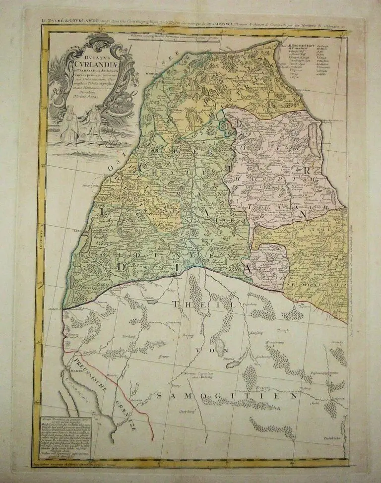 DVCATVS CVRLANDIÆ /  juxta. Barnikelii Architecti Curici primarii Geometricam Delineationem Geographica Tabula expressus studio Homannianorum Heredum,