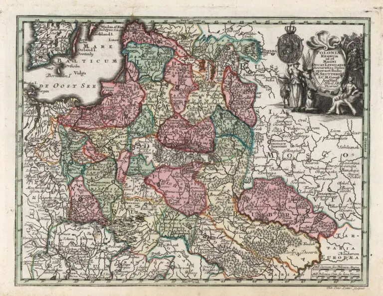 Poloniæ Regnum ut et Magni Ducat. Lithuaniæ Accuratiss. Delin. opera et studio M. Seutteri, S.C.M. Geogr. Aug. Vindel. C. Privil. S.R. I. Vicariat. Tob. Conr. Lotter sculpsit.
