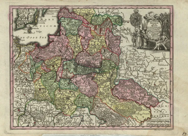 Poloniæ Regnum ut et Magni Ducat. Lithuaniæ Accuratiss. Delin. opera et studio M. Seutteri, S.C.M. Geogr. Aug. Vindel. C. Privil. S.R. I. Vicariat. Tob. Conr. Lotter sculpsit.