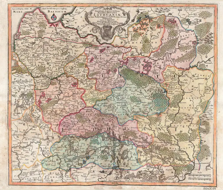 Novißima et accuratißima Magni Ducatus  Magni Ducatus Lithuaniæ in suos Palatinaus et Castellanias divisae Delineatio, cura et impressis Matthaei Seutteri, S. Caes. et reg. Cathol. Majest. Geogr. et Chalcographi Augustani,