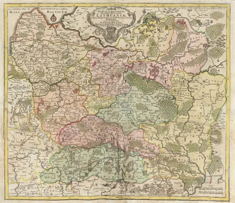 Novißima et accuratißima Magni Ducatus  Magni Ducatus Lithuaniæ in suos Palatinaus et Castellanias divisae Delineatio, cura et impressis Matthaei Seutteri, S. Caes. et reg. Cathol. Majest. Geogr. et Chalcographi Augustani,