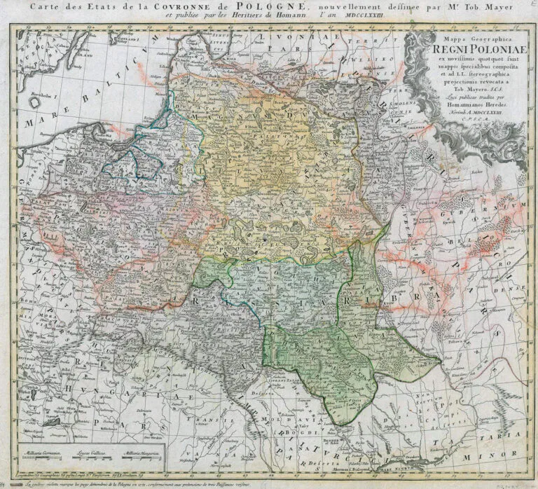 Mappa Geographica Regni Poloniae ex novissimis quot quot sunt mappis specialibus composita et ad L.L. stereographica projectionis / revocata a Tob. Mayero, S.C.S...