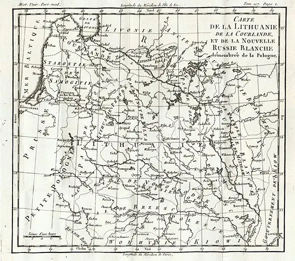 CARTE DE LA LITHUANIE, DE LA COURLANDE, ET DE LA NOUVELLE RUSSIE BLANCHE, dismembre de la Pologne,