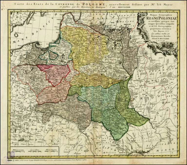 Mappa Geographica Regni Poloniae ex novissimis quot quot sunt mappis specialibus composita et ad L.L. stereographica projectionis / revocata a Tob. Mayero, S.C.S...