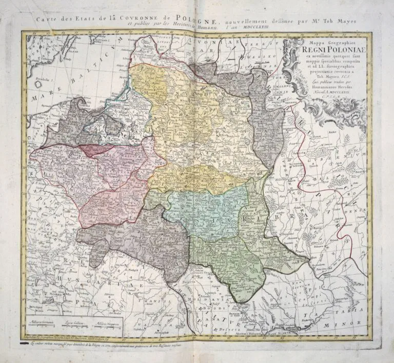 Mappa Geographica Regni Poloniae ex novissimis quot quot sunt mappis specialibus composita et ad L.L. stereographica projectionis / revocata a Tob. Mayero, S.C.S...