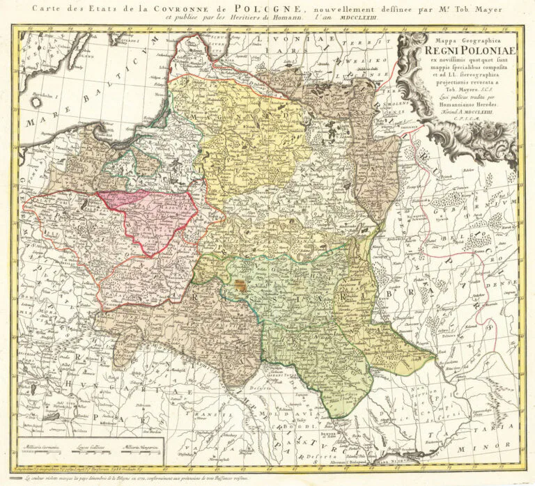 Mappa Geographica Regni Poloniae ex novissimis quot quot sunt mappis specialibus composita et ad L.L. stereographica projectionis / revocata a Tob. Mayero, S.C.S...