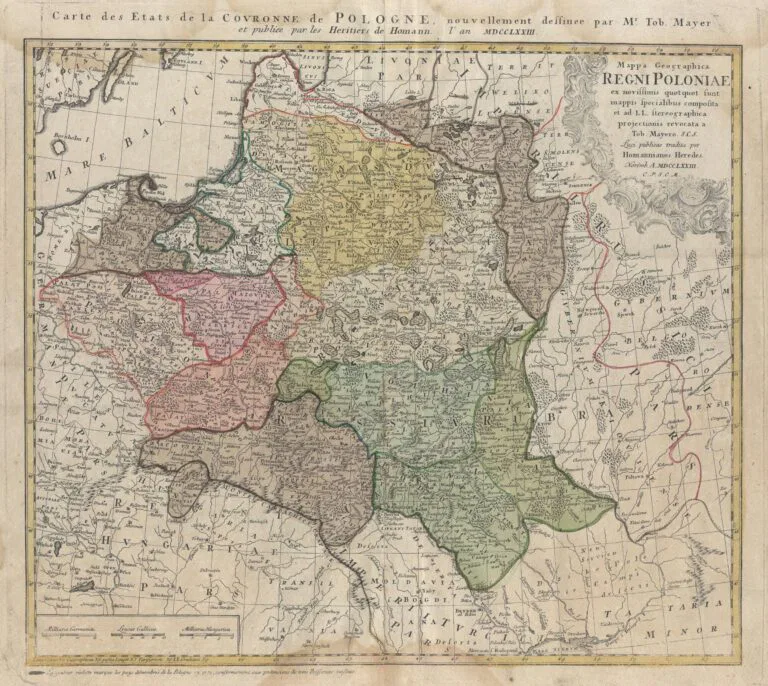 Mappa Geographica Regni Poloniae ex novissimis quot quot sunt mappis specialibus composita et ad L.L. stereographica projectionis / revocata a Tob. Mayero, S.C.S...