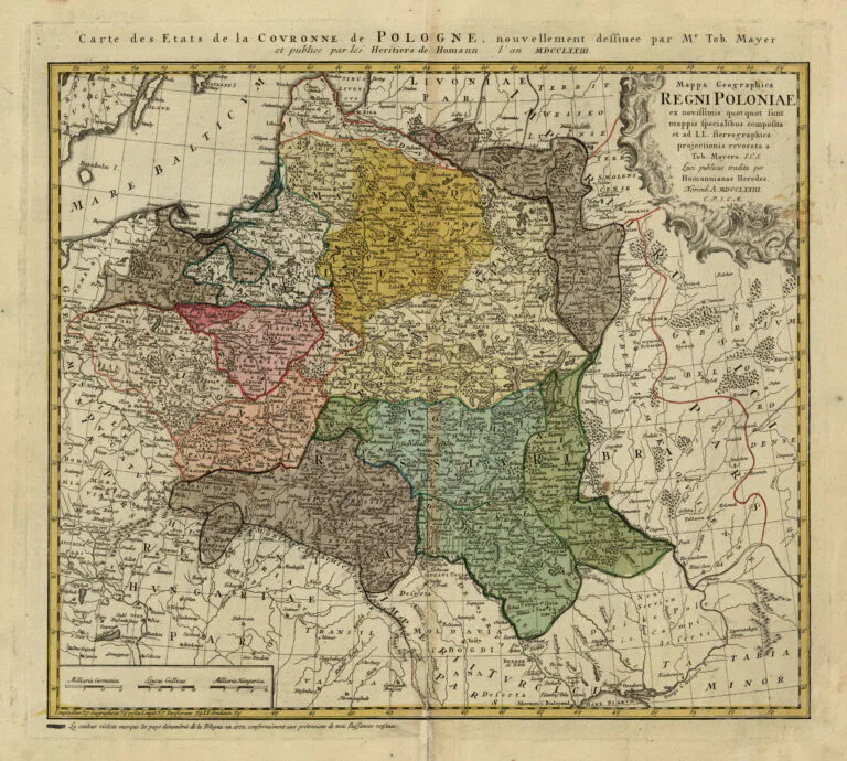 Mappa Geographica Regni Poloniae ex novissimis quot quot sunt mappis specialibus composita et ad L.L. stereographica projectionis / revocata a Tob. Mayero, S.C.S...