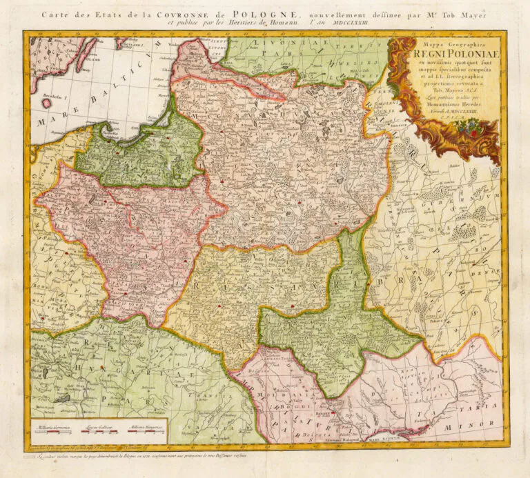 Mappa Geographica Regni Poloniae ex novissimis quot quot sunt mappis specialibus composita et ad L.L. stereographica projectionis / revocata a Tob. Mayero, S.C.S...