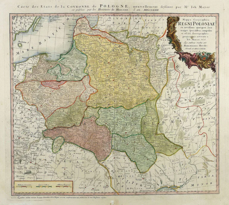 Mappa Geographica Regni Poloniae ex novissimis quot quot sunt mappis specialibus composita et ad L.L. stereographica projectionis / revocata a Tob. Mayero, S.C.S...