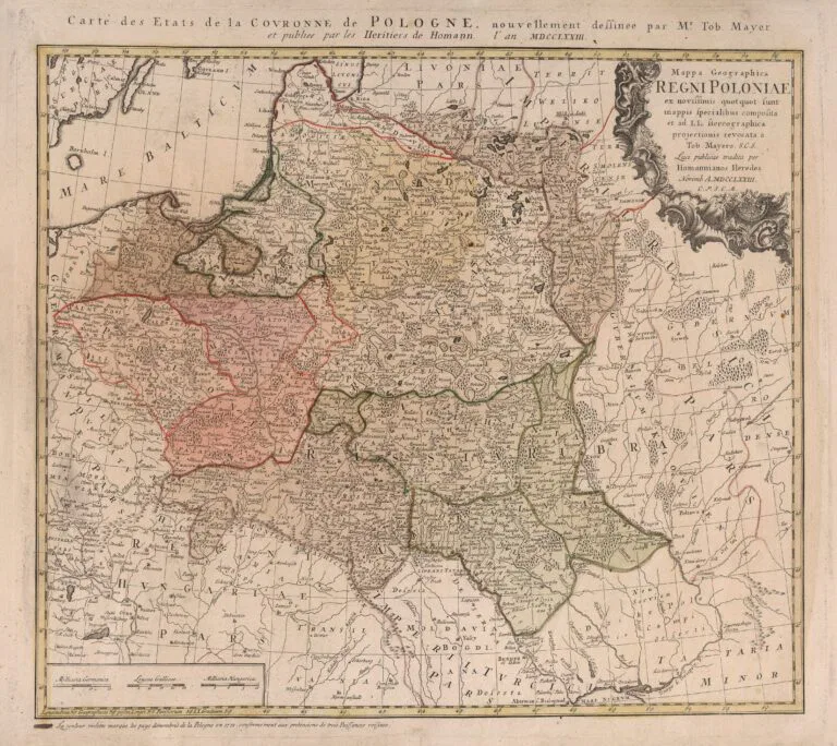 Mappa Geographica Regni Poloniae ex novissimis quot quot sunt mappis specialibus composita et ad L.L. stereographica projectionis / revocata a Tob. Mayero, S.C.S...