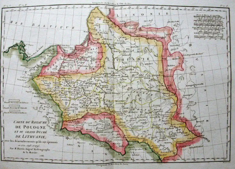 Carte du Royaume de Pologne et... Lithuanie avec les démembrements qu´ils ont éprouvés en 1772, 1793 et 1795,