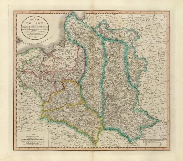 A New Map of Poland, and the Grand Duchy of Lithuania, shewing their dismemberments and divisions between Austria, Russia and Prussia, in 1772, 1793 & 1795, from the latest authorities,