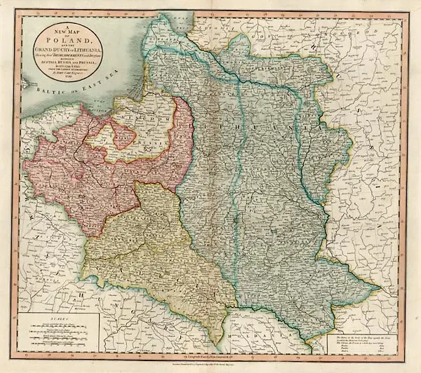 A New Map of Poland, and the Grand Duchy of Lithuania, shewing their dismemberments and divisions between Austria, Russia and Prussia, in 1772, 1793 & 1795, from the latest authorities,