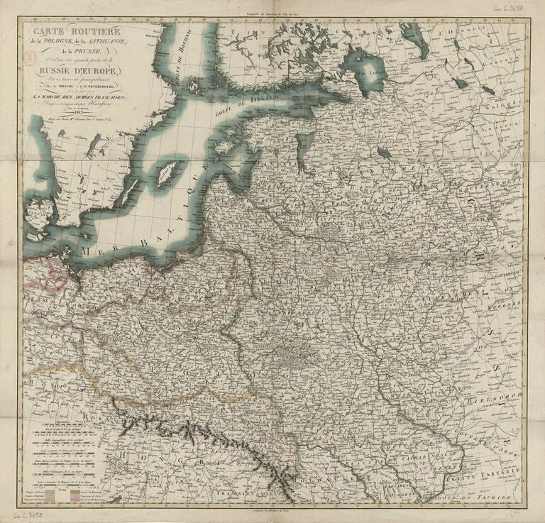 Carte routière de la Pologne , de la Lithuanie , de la Prusse et d