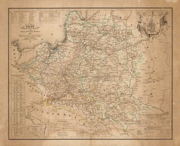 Das Land der Polen vor seiner ersten Theilung von1772 und im gegenwärtigen Stande seit 1815. Mit Hinweisungen auf die Zeitereignisse mit Angebung der Ortsentfernungen u. Bezeichnung der Landes u. Prov. Gränzen