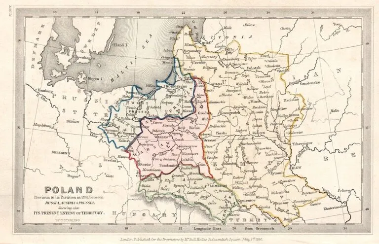 POLAND, Previous to its Partition in 1795 between RUSSIA, AUSTRIA & PRUSSIA, Shewing also ITS PRESENT EXTENT OF TERRITORY.