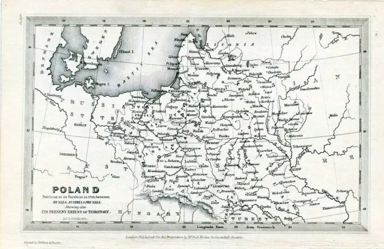 POLAND, Previous to its Partition in 1795 between RUSSIA, AUSTRIA & PRUSSIA, Shewing also ITS PRESENT EXTENT OF TERRITORY.