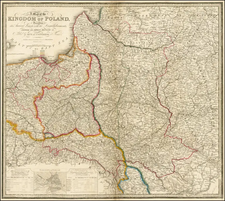 A Map of the Kingdom of Poland, Describing its Ancient Limits with the Dismemberments; Likewise its Present Boundary as Settled by Act of Congress at Vienna..,