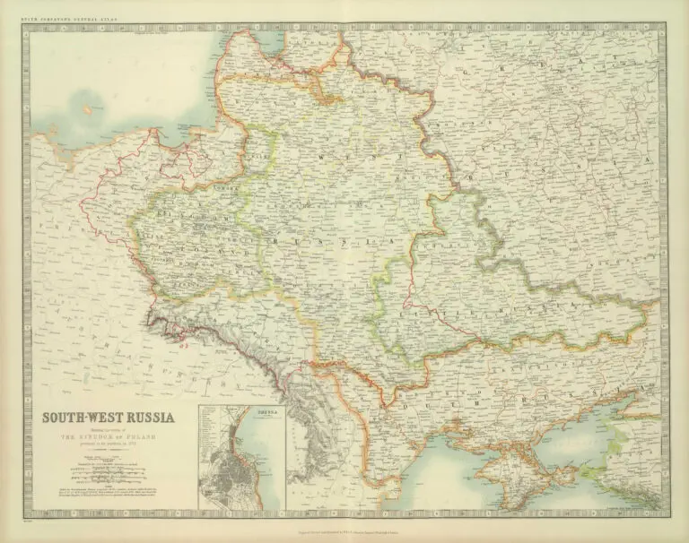 South-West Russia (with) Odessa. Showing the Extent of the Kingdom of Poland prior to its partition in 1772,