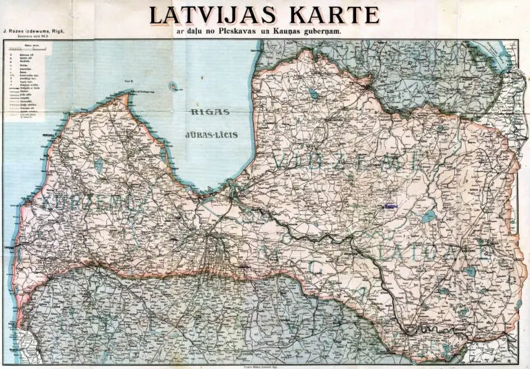 LATVIJAS KARTE, ar dalu no Pleskavas un Kaunas gubernam,